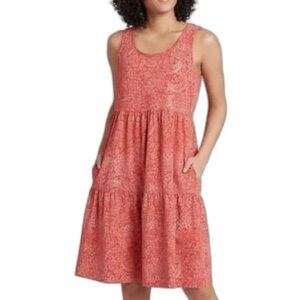 Frye Faded Bandana Red Tiered Cotton Jersey Casual Knit Dress Pockets L